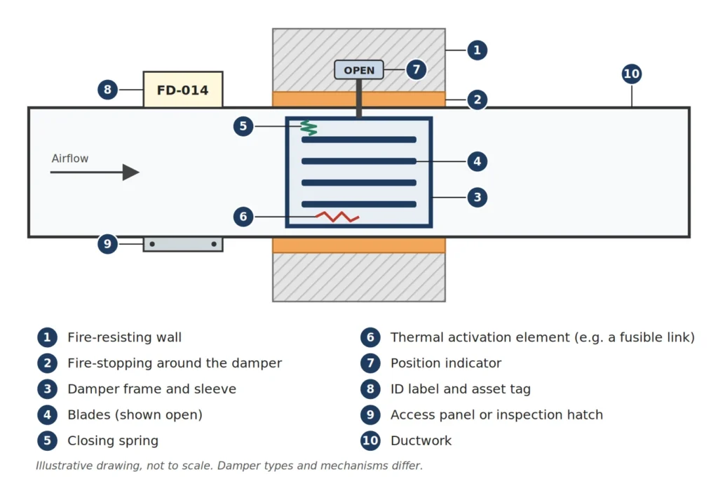 Fire damper diagram labelled